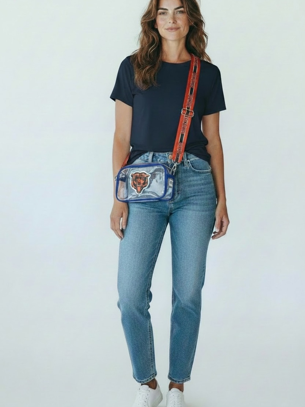 Chicago Bears Clear Stadium Crossbody Bag with Blue Trim and Orange Strap